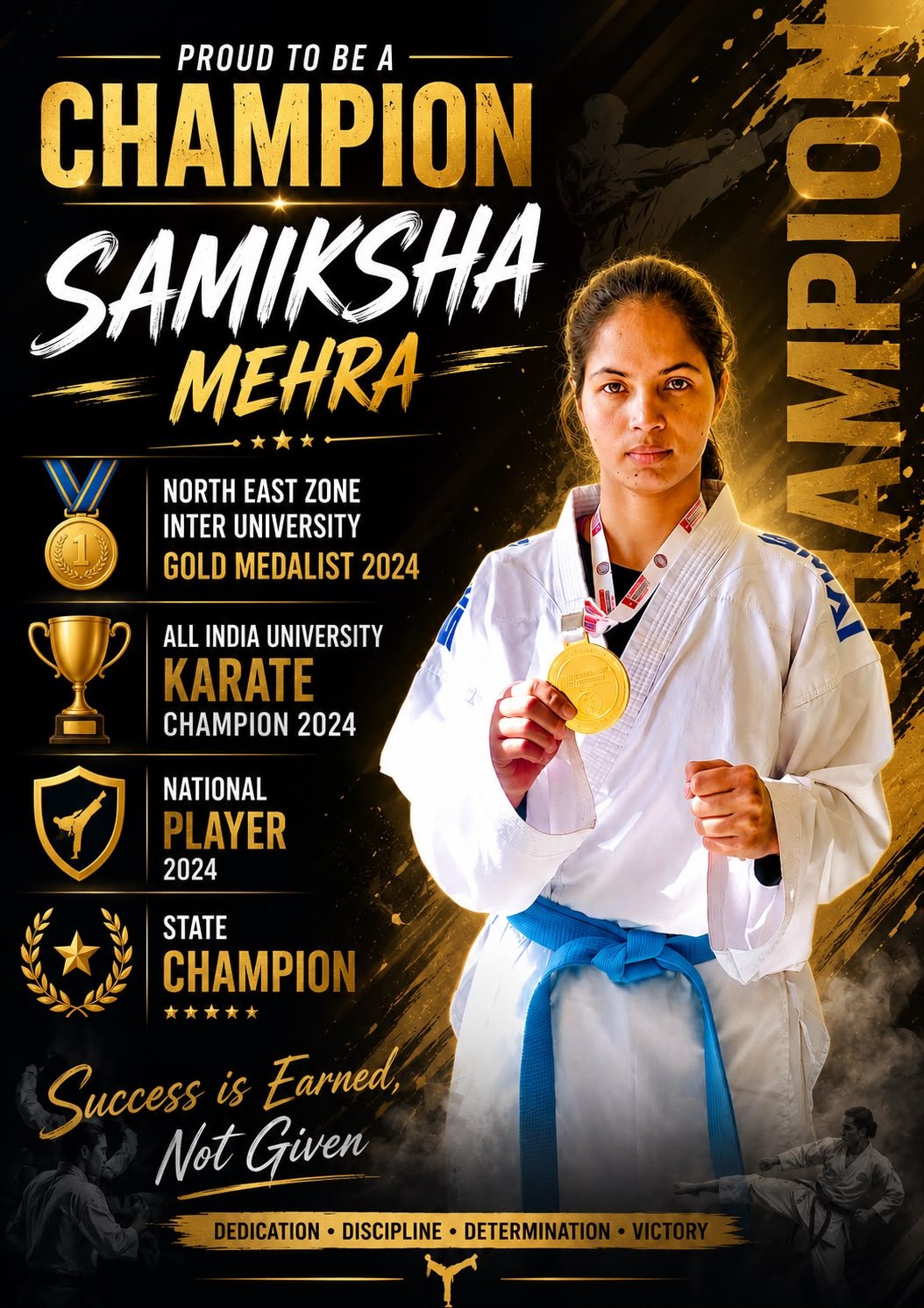 Champion Samiksha Mehra — Gold Medalist 2024, All India University Karate Champion